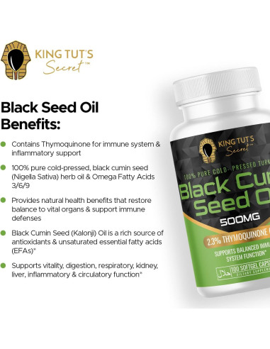 Cápsulas de Semilla Negra KING TUT'S SECRET 500 mg 100 Unidades