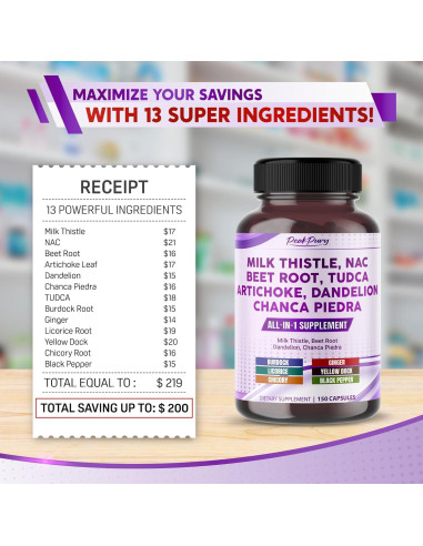 Suplemento Cardo Mariano PeakPury 150 Cápsulas Veganas