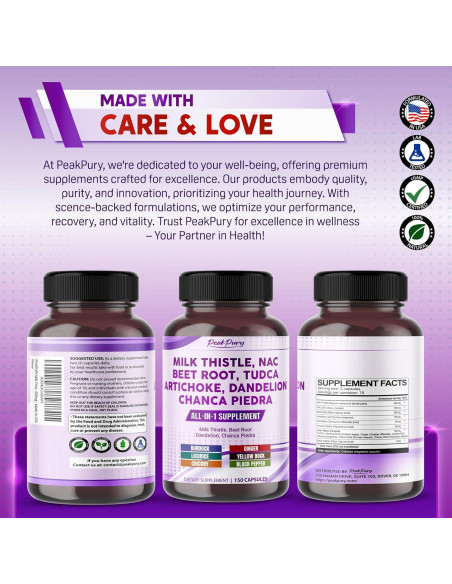 Suplemento Cardo Mariano PeakPury 150 Cápsulas Veganas