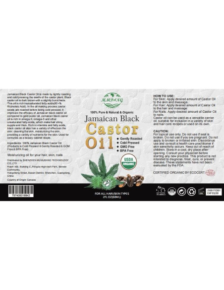 Aceite de Ricino Negro Jamaicano MMPANG 59ml Orgánico Prensado en Frío