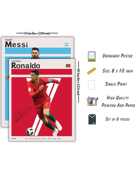 Set de 6 Pósters de Fútbol GENÉRICO - Leyendas y Estrellas 20x25 cm