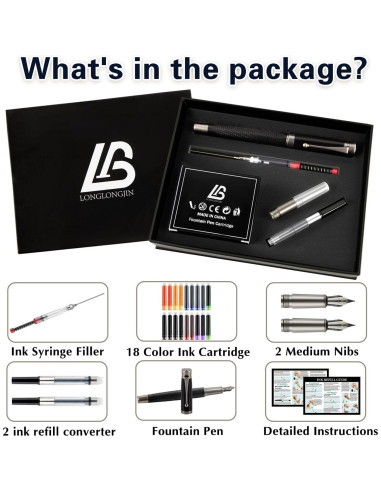 Juego de Pluma Fuente LongLongJin con 2 Plumillas y 18 Cartuchos