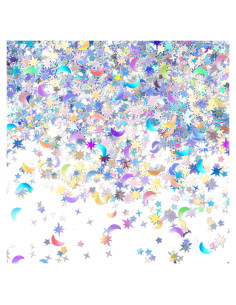 Confeti Holográfico Estrella y Luna 60g Skylety Plata