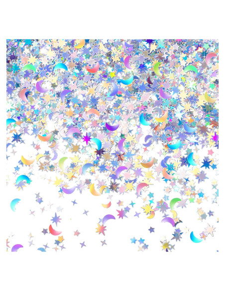 Confeti Holográfico Estrella y Luna 60g Skylety Plata