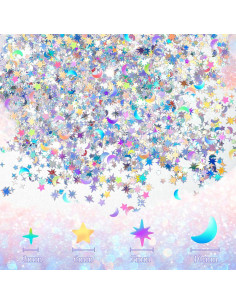 Confeti Holográfico Estrella y Luna 60g Skylety Plata 2