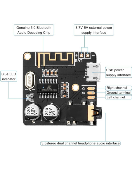 5 Piezas Placa Receptora de Audio Bluetooth 5.0 MakerHawk