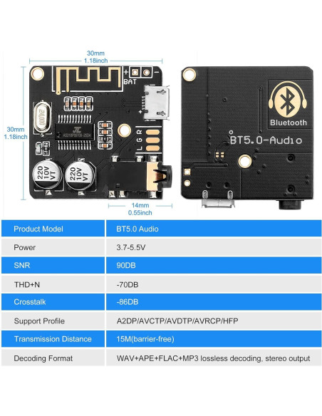 5 Piezas Placa Receptora de Audio Bluetooth 5.0 MakerHawk
