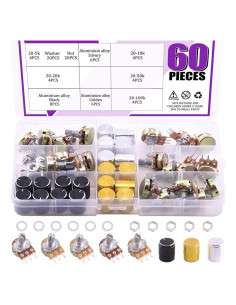 Kit 60PCS Potenciómetros Lineales Rotativos Swpeet B5K-B100K