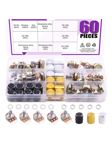 Kit 60PCS Potenciómetros Lineales Rotativos Swpeet B5K-B100K