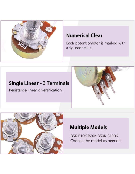 Kit 60PCS Potenciómetros Lineales Rotativos Swpeet B5K-B100K