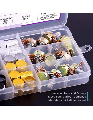 Kit 60PCS Potenciómetros Lineales Rotativos Swpeet B5K-B100K