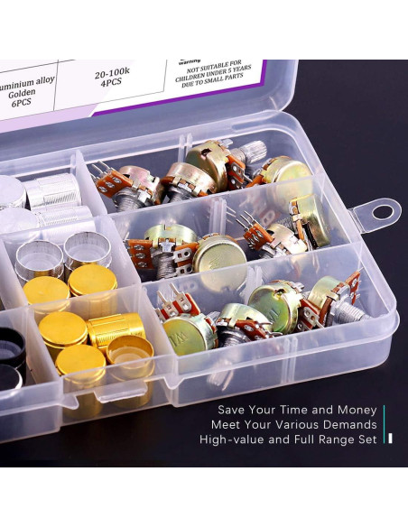 Kit 60PCS Potenciómetros Lineales Rotativos Swpeet B5K-B100K