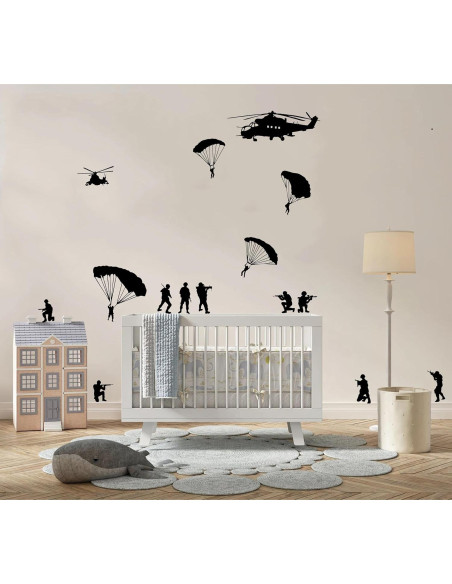 Adhesivo de Pared Helicóptero con Soldados Paracaidistas ZzMY