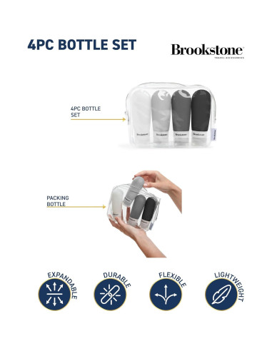 Botellas de Viaje Brookstone 4 Piezas 100 ml Silicona A Prueba de Fugas