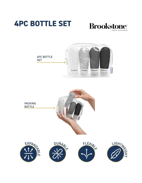 Botellas de Viaje Brookstone 4 Piezas 100 ml Silicona A Prueba de Fugas