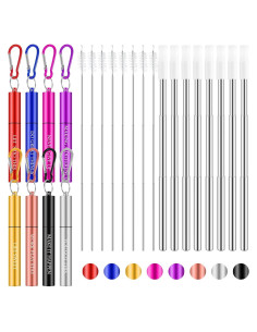 Popotes Reutilizables Zubebe 8 Pcs Acero Inoxidable Plegables