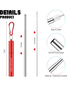 Popotes Reutilizables Zubebe 8 Pcs Acero Inoxidable Plegables 2