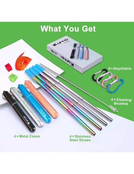 Popotes Reutilizables Plegables Kynup - Acero Inoxidable 4 Pzas