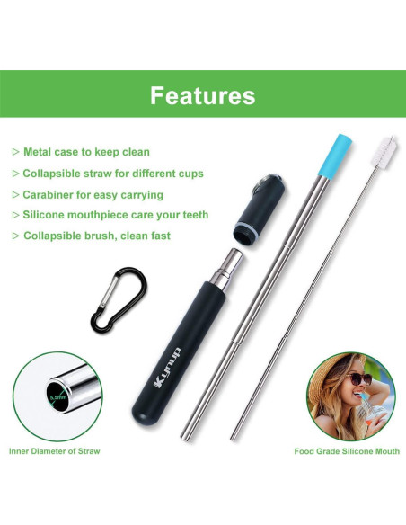 Popotes Reutilizables Plegables Kynup - Acero Inoxidable 4 Pzas