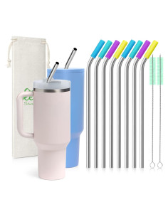 Juego de 8 Pajitas de Acero Inoxidable Teivio 30 cm Reutilizables