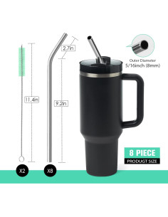 Juego de 8 Pajitas de Acero Inoxidable Teivio 30 cm Reutilizables 2