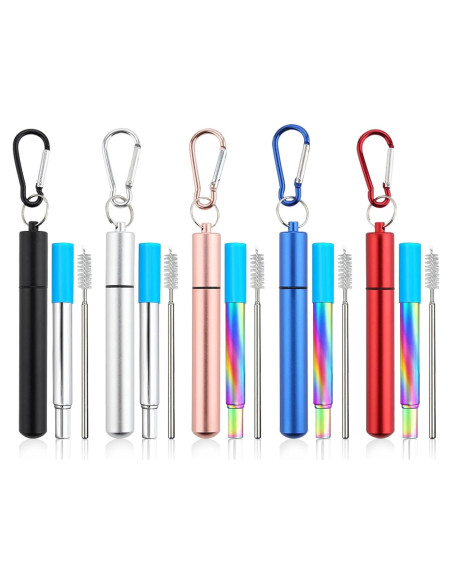 Popotes Reutilizables INVODA 5 Pack Acero Inoxidable Plegables