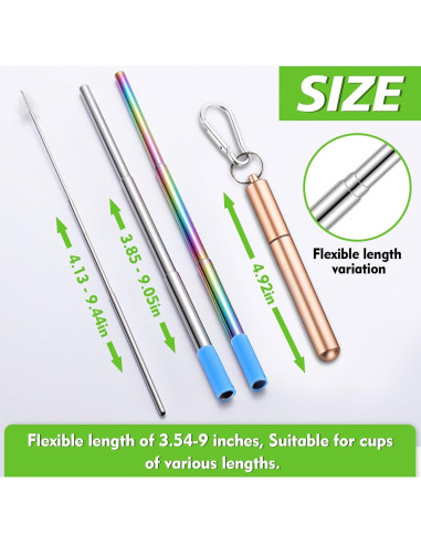 Popotes Reutilizables INVODA 5 Pack Acero Inoxidable Plegables