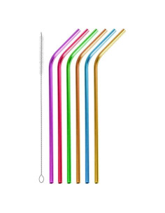 6 Popotes Reutilizables de Acero Inoxidable OYOY 26.67cm Coloridos