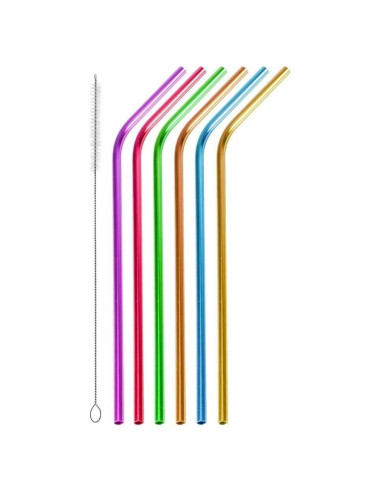 6 Popotes Reutilizables de Acero Inoxidable OYOY 26.67cm Coloridos