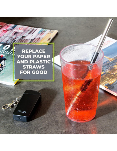 Popote Metálico Reutilizable STRO con Estuche y Cepillo - 19.8 cm