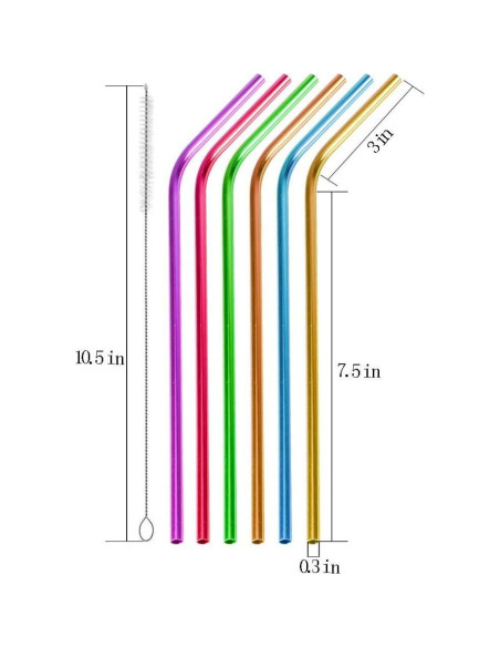 6 Popotes Reutilizables de Acero Inoxidable OYOY 26.67cm Coloridos