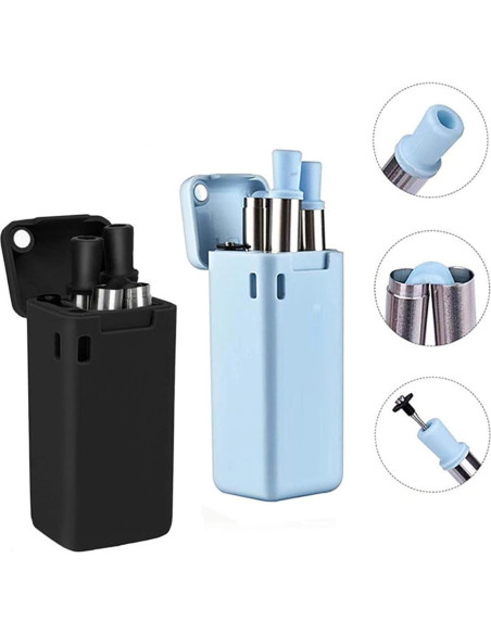 Popote Plegable Reutilizable WHNICUST Rosa con Caja y Cepillo