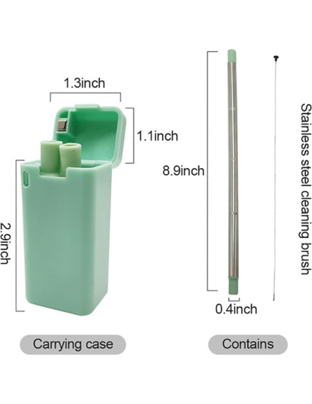 Popote Plegable Reutilizable WHNICUST Rosa con Caja y Cepillo