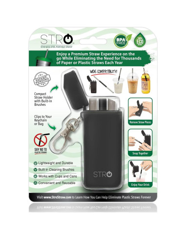 Popote Metálico Reutilizable STRO con Estuche y Cepillo - 19.8 cm