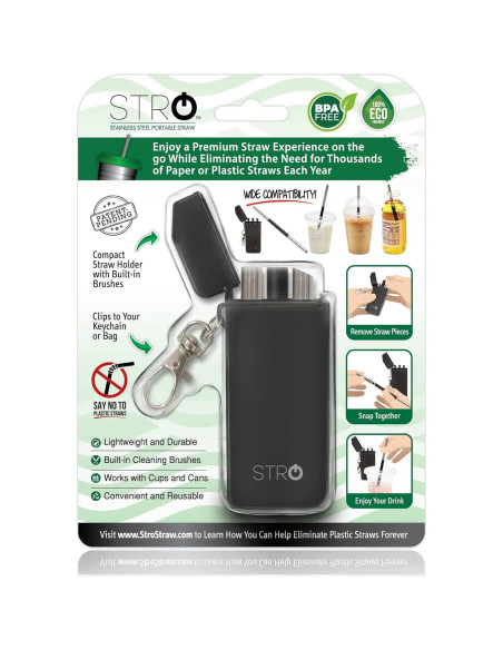 Popote Metálico Reutilizable STRO con Estuche y Cepillo - 19.8 cm