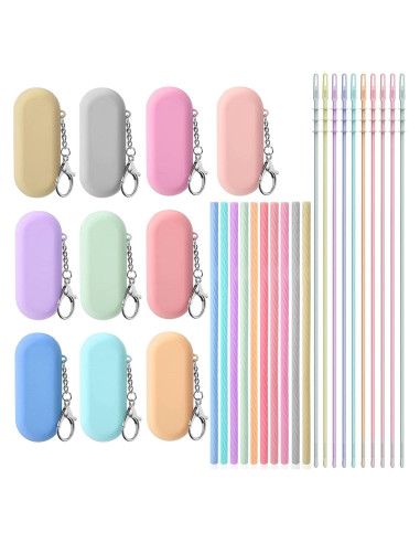 10 Pajitas Reutilizables de Silicona Huaerle con Estuche