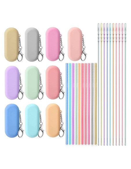 10 Pajitas Reutilizables de Silicona Huaerle con Estuche