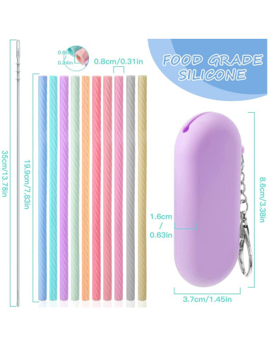 10 Pajitas Reutilizables de Silicona Huaerle con Estuche