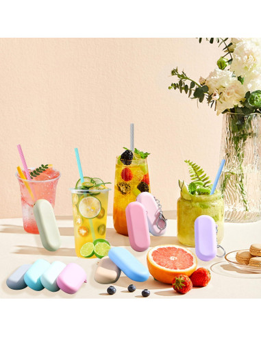 10 Pajitas Reutilizables de Silicona Huaerle con Estuche