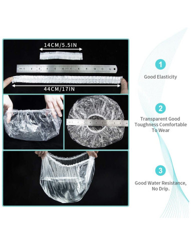 50 Gorras de Ducha Desechables AIDIQIU Transparentes 44cm