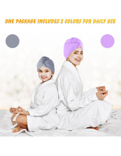 Toalla de Microfibra para Cabello Turbante 2 Pzs Púrpura y Gris 2