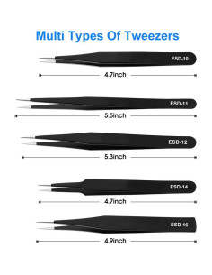 Juego de Pinzas de Precisión UUBAAR 10 PCS Antiestáticas 2
