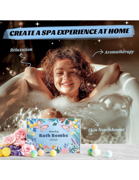54 Bombas de Baño RelaxRose - Aromas Naturales y Colores Vibrantes