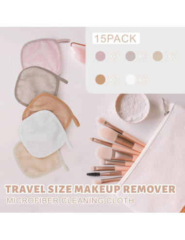 15 Paños Reutilizables para Quitar Maquillaje TaShow 12.7x12.7cm