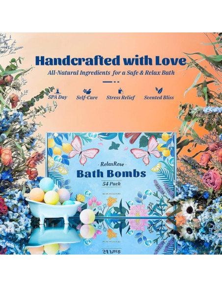 54 Bombas de Baño RelaxRose - Aromas Naturales y Colores Vibrantes