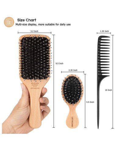 Juego de Cepillo y Peine URTHEONE de Cerdas de Jabalí