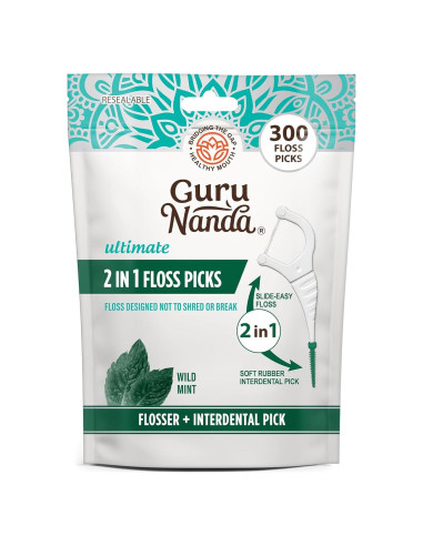 Palillos de Hilo Dental GuruNanda 2 en 1 - Sabor Menta, 300 Unidades