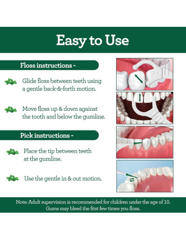 Palillos de Hilo Dental GuruNanda 2 en 1 - Sabor Menta, 300 Unidades