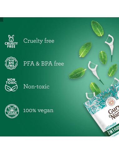 Palillos de Hilo Dental GuruNanda 2 en 1 - Sabor Menta, 300 Unidades