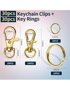 LEOBRO Kit 60 Piezas Ganchos y Anillos para Llaveros Dorado 2